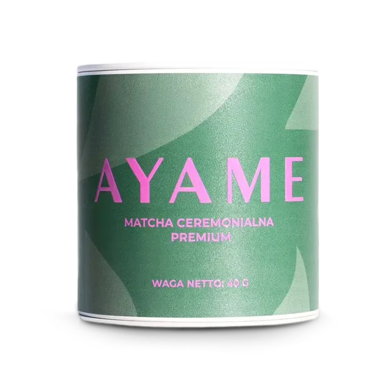 Zielona puszka Matcha Ceremonialna Premium 40g Ayame Matcha z herbatą z Uji, Kyoto.